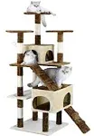 63in Economical Cat Tree Kitty Scratcher Kitten Condo Cat Tree Tower House Furniture for with Sisal Covered Posts for Indoor Cats, Beige & Brown