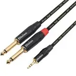 Disino 1/8 Inch TRS Stereo to Dual 1/4 inch TS Mono Y-Splitter Cable 3.5mm Aux Mini Jack Stereo Breakout Cable Path Cords - 6 feet