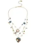 Multi-Colored Bead Flower Heart Illusion Necklace