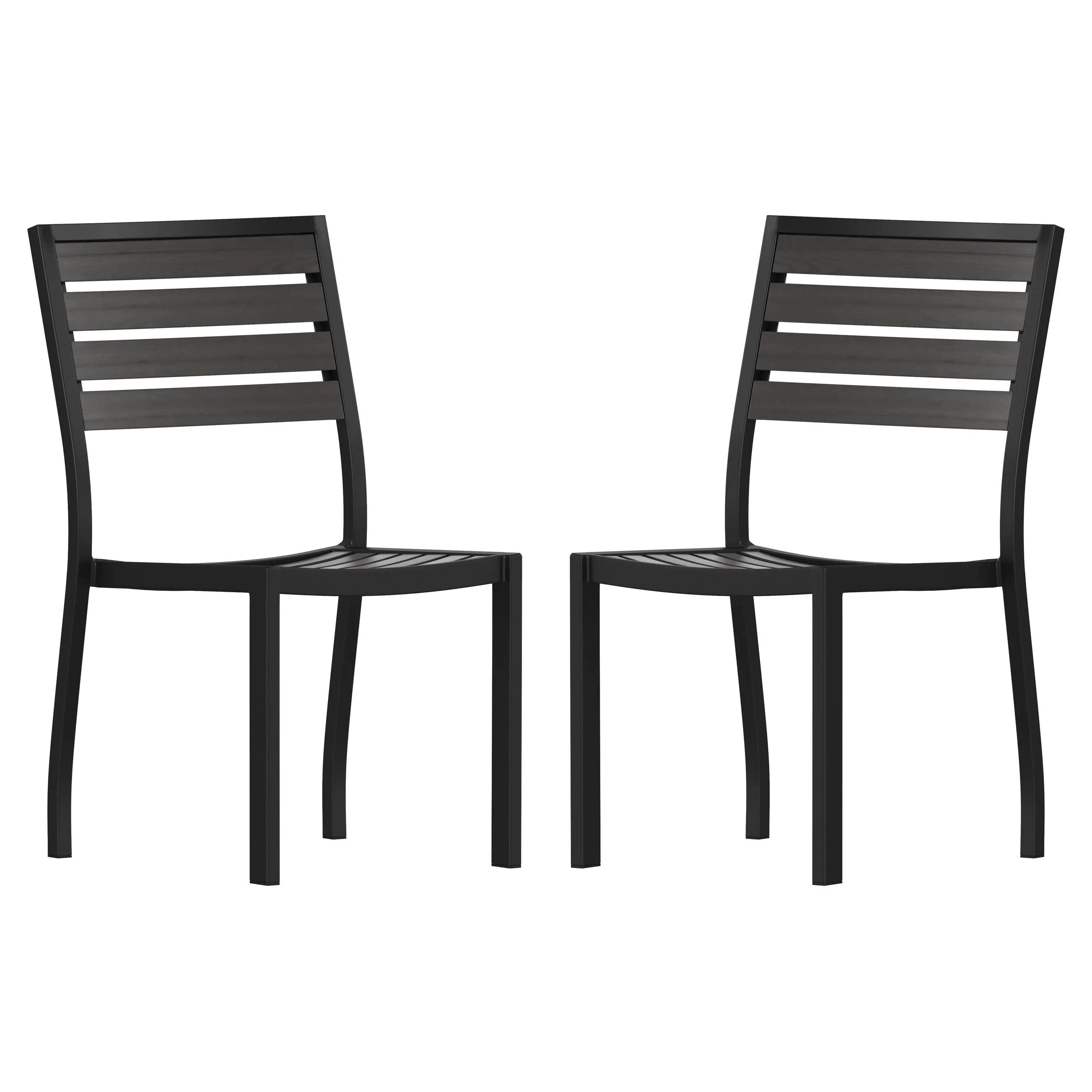 2PK Gray Faux Teak Side Chairs 2-XU-DG-HW6036-GY-GG