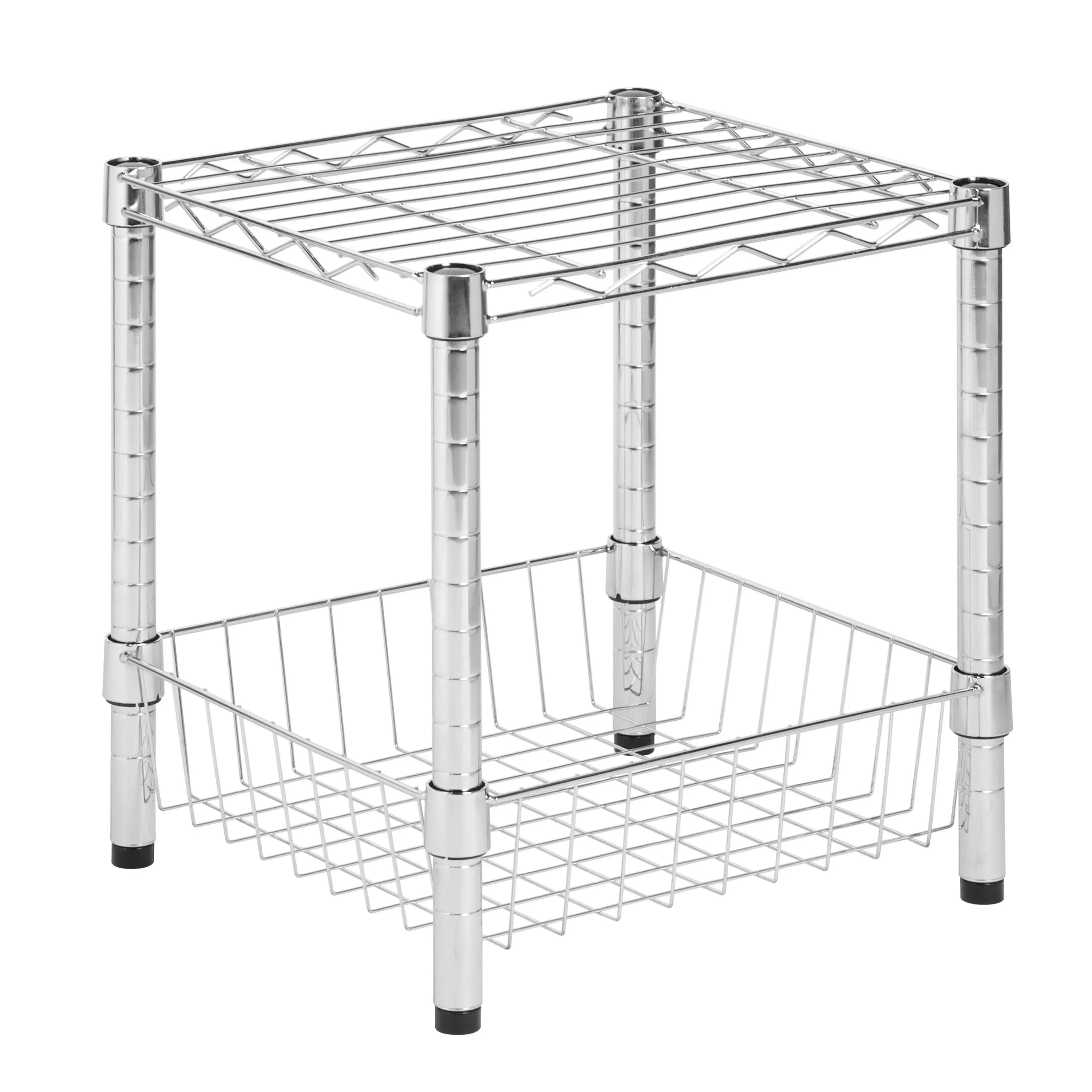 Honey-Can-Do Metal 2-Tier Wire Storage Shelf with Basket, Chrome