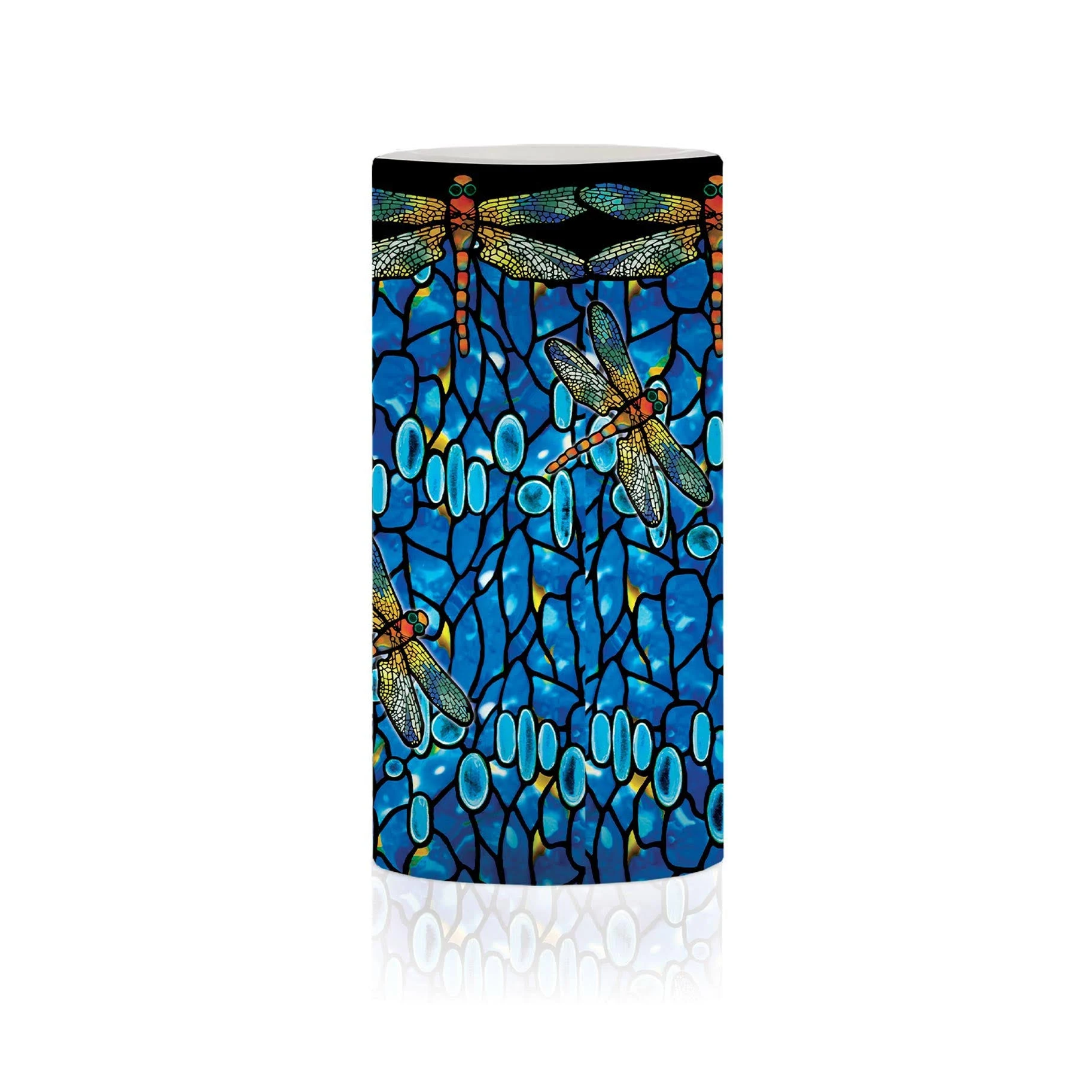 RainCaper Flameless LED Flickering 6” Pillar Wax Candle Light | Artist Tiffany | Dragonfly | Battery Operated | Remote with Timer Included