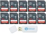 SanDisk 32GB Ultra SD Memory Card (10 Pack) SDHC UHS-I Card 100 MB/s Class 10 (SDSDUNR-032G-GN3IN) Bundle with (1) Everything But Stromboli Microfiber