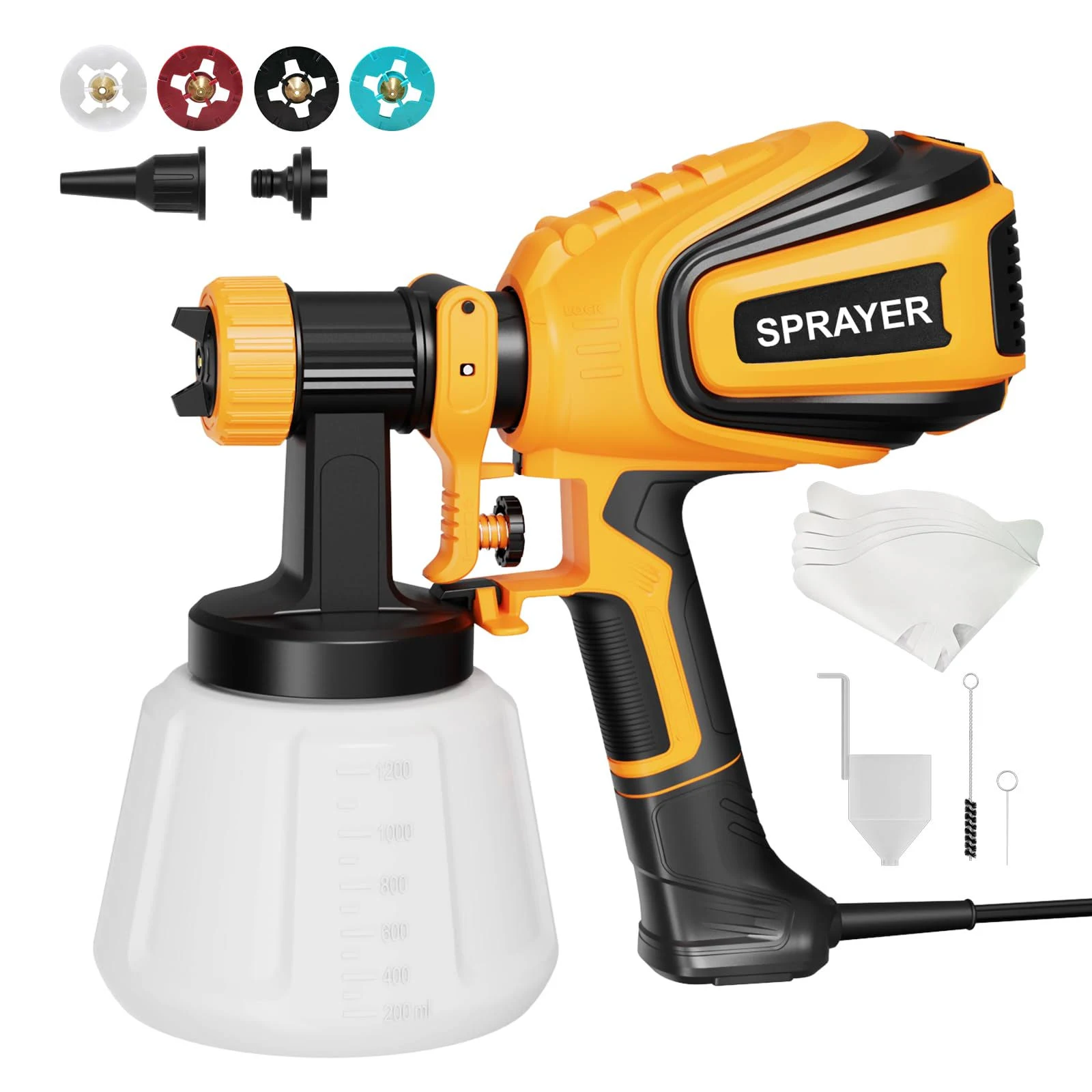 Paint Sprayer, 700W HVLP Spray Gun with Cleaning & Blowing Joints, 4 Nozzles and 3 Patterns, Easy to Clean, for Furniture, Cabinets, Fence, Walls, Door, Garden Chairs etc. VF803