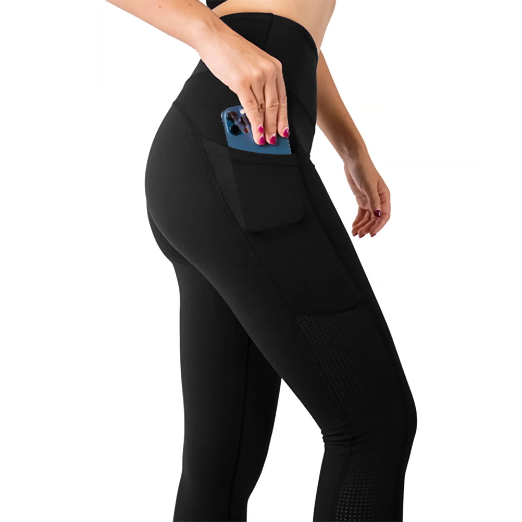 SEEMLY High Waisted Leggings With Pockets | Breathable Yoga Pants | Women Workout Leggings For Tummy Control | Made from Quick-Drying, Non-See Through Fabric With High Elasticity| Large | Black Pack 1