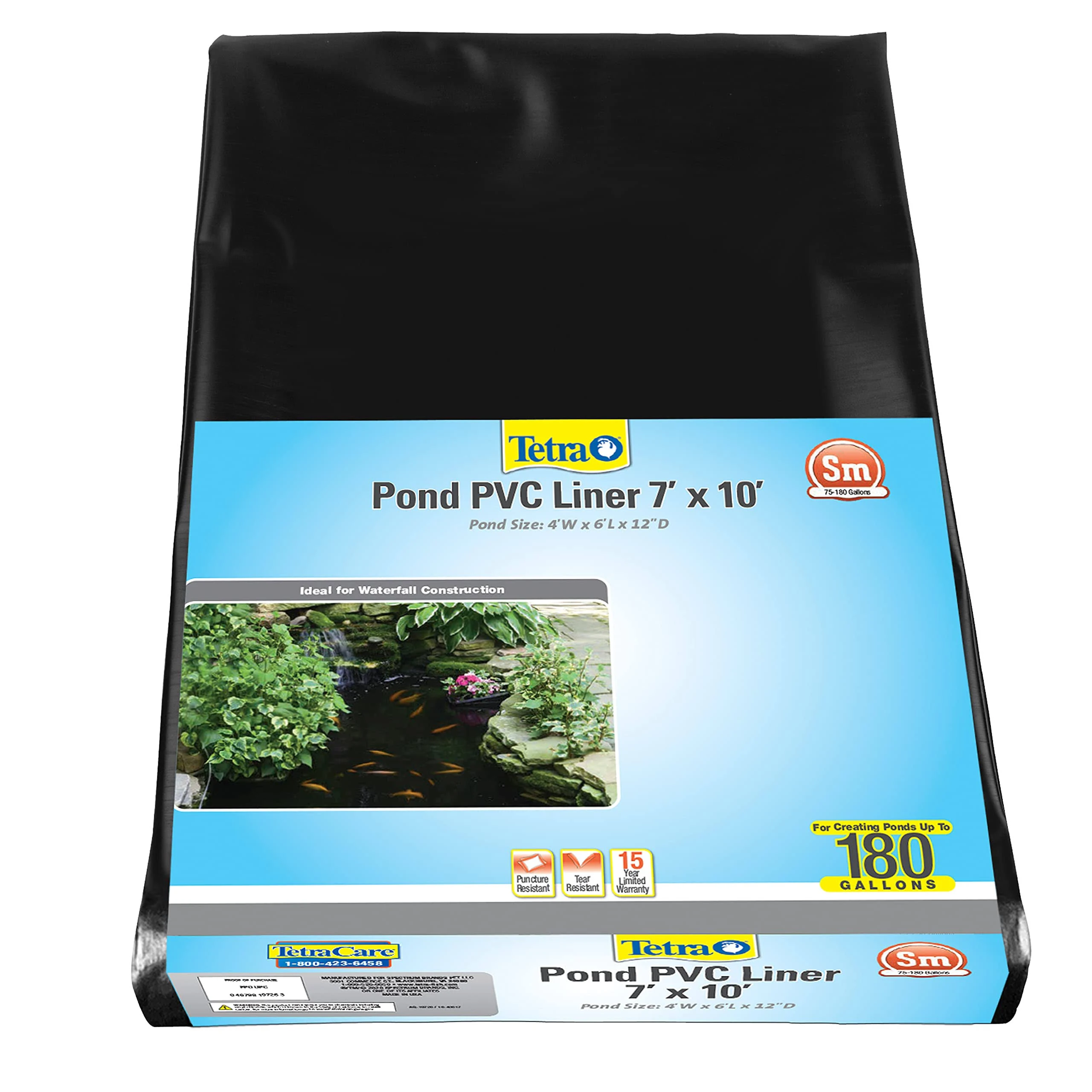 TetraPond Pond PVC Liner, For Ponds Up to 250 Gallons, 7&#039; x 10&#039; 7 by 10-feet