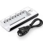 EBL Smart 8 Bay AA AAA Battery Charger for NiMH NiCD Rechargeable Batteries Build-in 2 USB Fast Charging Ports