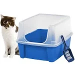 IRIS USA IRIS USA Bandeja de Arena para Gatos con Tapa Abierta con Cuchara y Protector contra Dispersión, Bandeja para Arena para Gatos, Azul