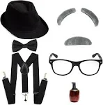 Kakaxi 1920's Boys 100 Days of School Grandpa Costume Set - Gangster Fedora Hat, Old Man Eyebrows & Moustache for Kids & Child Halloween