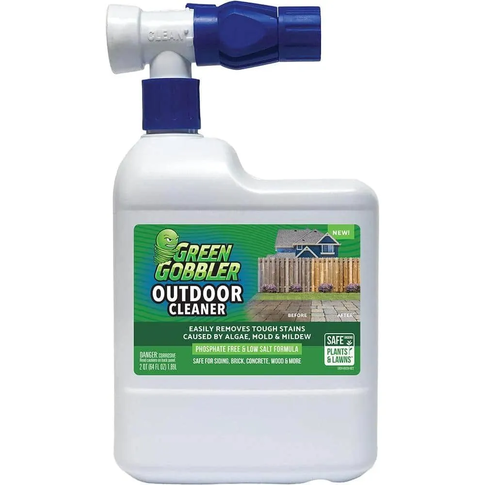 Green Gobbler Mold & Mildew Stain Remover | Outdoor Cleaner Hose End Sprayer | Removes Tough Stains Caused by Algae, Mold & Mildew | Safe for Siding, Brick, Concrete, Wood & More (64 oz - 1 Pack)