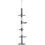 PawHut 8.5' Adjustable Height Floor-to-Ceiling Vertical Cat Tree, Gray and White