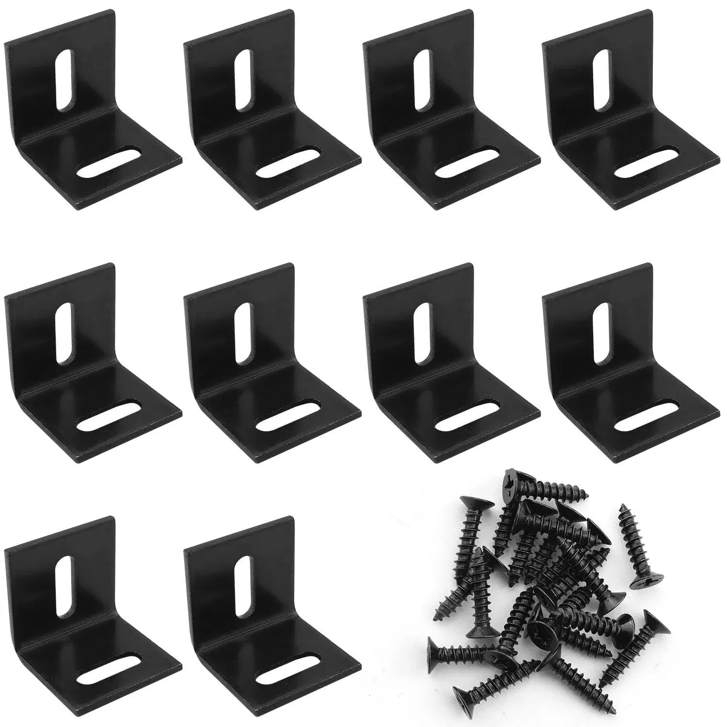 Adjustable Corner Brace 10PCS Black Steel L Shaped Right Angle Bracket with 2...