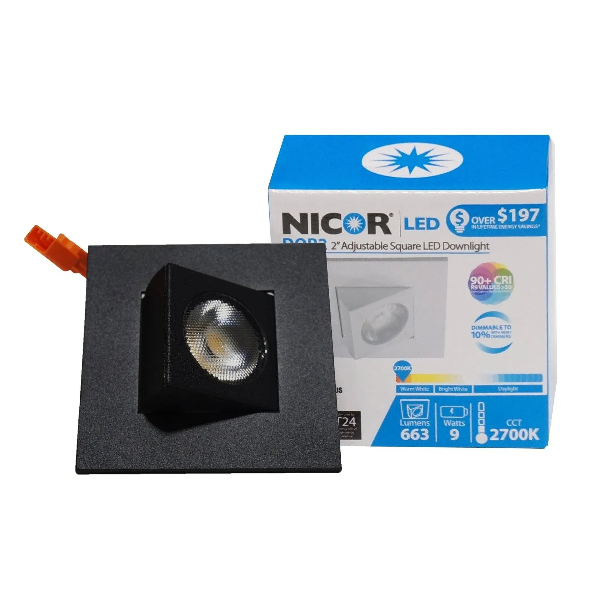 Nicor Lighting DQR2-AA-10-120-3K-BK 2 in. Square Eyeball LED Downlight Black - 3000K