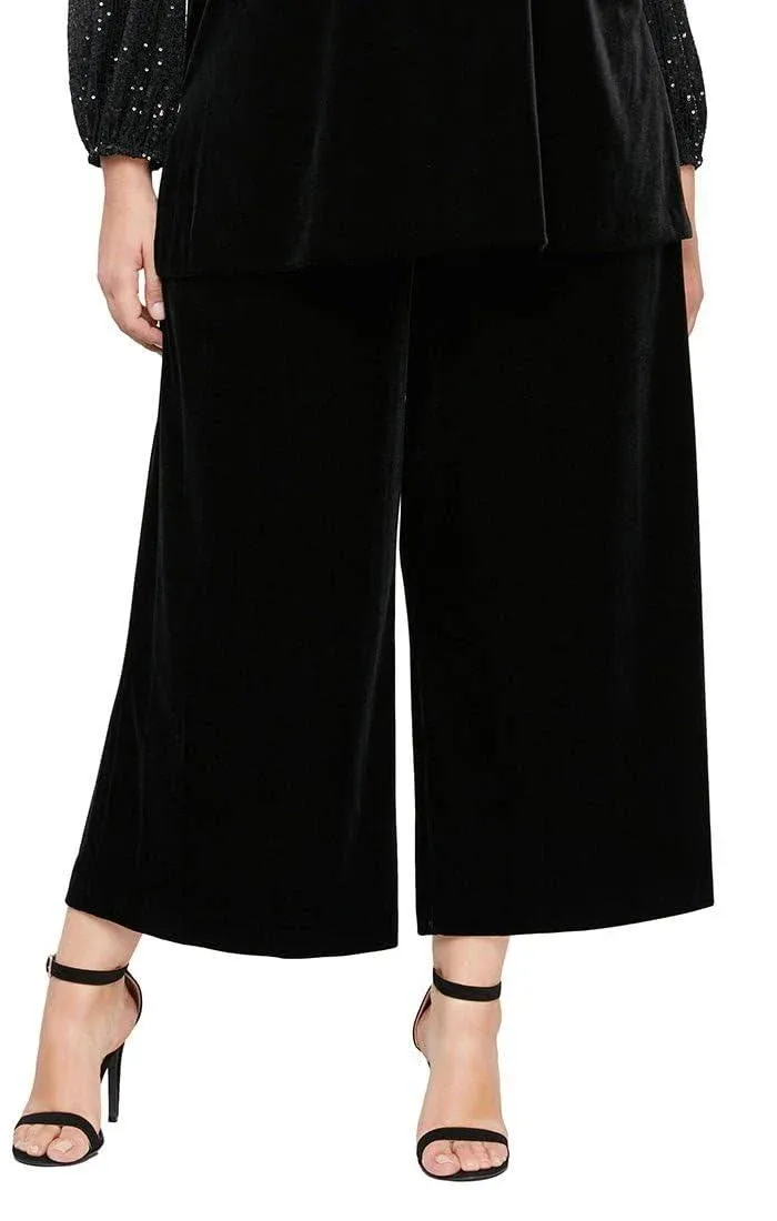 Alex Evenings Black Velvet Cropped Wide Leg Elastic Waist Pants 2X New W/Tags