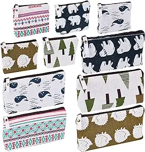 Koogel 10 Packs Canvas Zipper Pencil Bags, 5 Style Pencil Case Pouch Bag Small Cosmetic Makeup Bags Coin Purse Multifunctional Cosmetic Makeup Bag Small Pouches for Purse