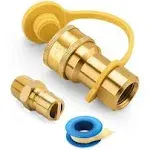 WADEO 1/2 Inch QDD LP Gas Quick Connect Fittings with Male Insert Plug, 1/2 Inch Natural Gas Propane Quick Disconnect Kit, 100% Solid Brass