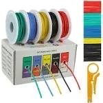 BOJACK 18 AWG Flexible Silicone Wire Electric Wire Hook up Wire Kit 300V Cables with Plus 20 φ3mm Heat Shrink Tubings and a Mini Wire Stripper(5 Colors 16.4Ft Each Color, 18AWG)