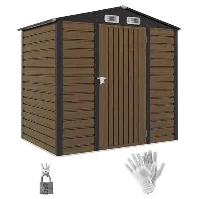 Outsunny 6' x 4' Metal Outdoor Storage Shed, Garden Tool Shed with Ventilation Slots for Backyard, Patio, Lawn, Oak Colored