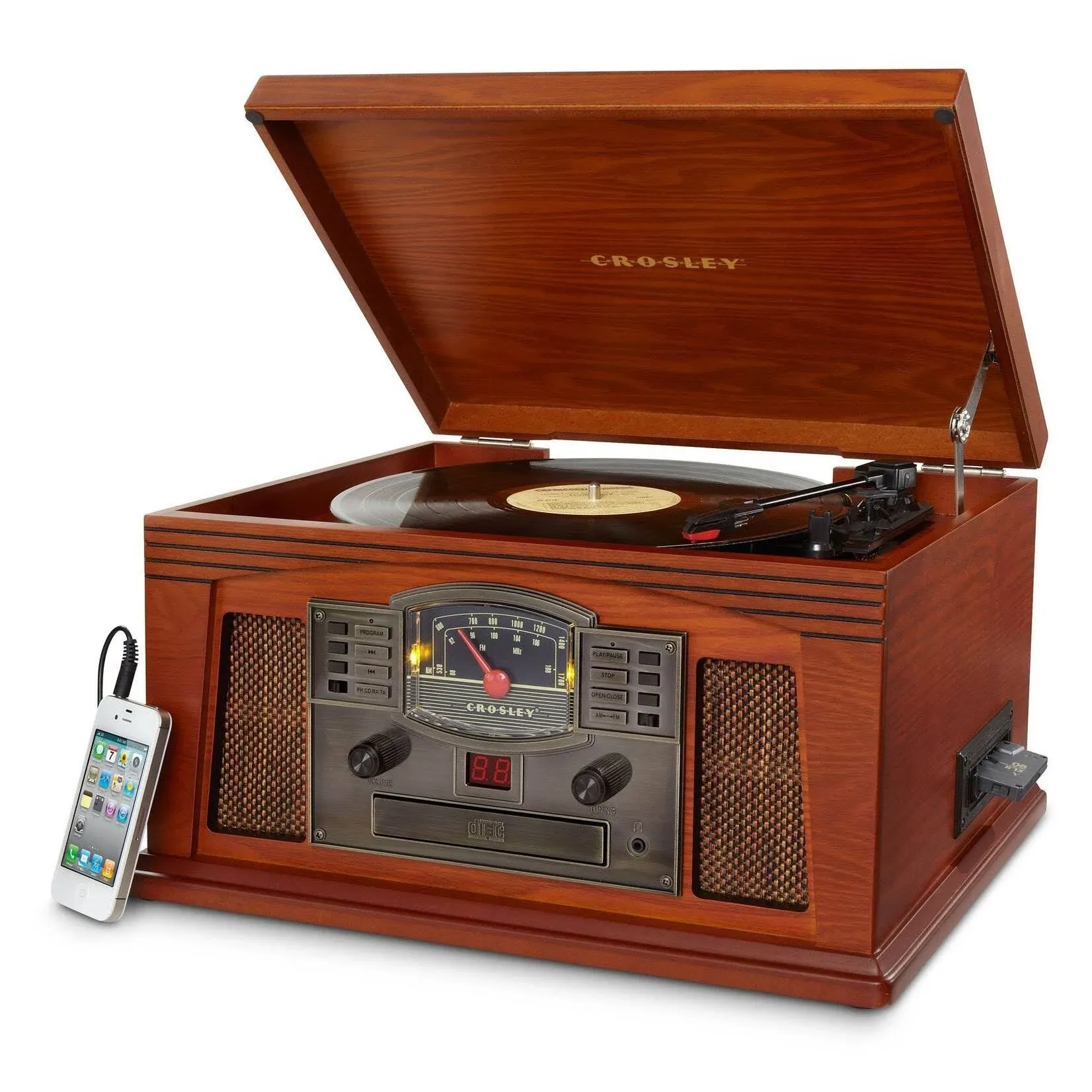 Crosley CR42D-PA Lancaster 3-Speed Turntable with Radio, CD/Cassette Player, Aux-in and Bluetooth, Paprika