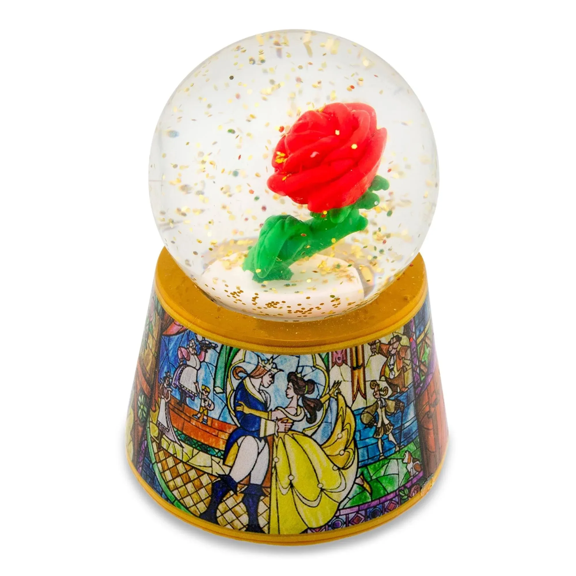 Disney Beauty and The Beast Mini Light-Up Snow Globe with Swirling Glitter | 3 Inches Tall