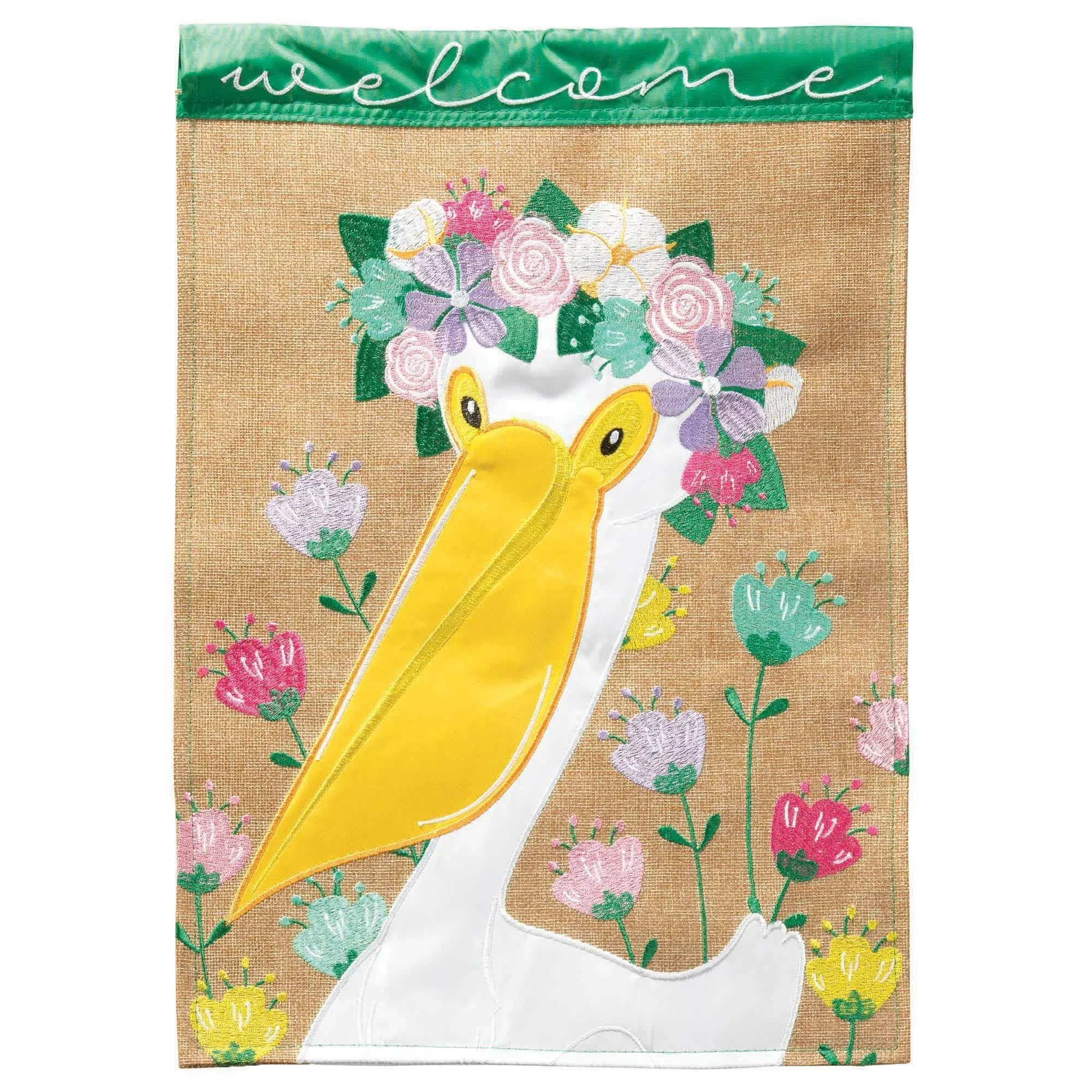 Dicksons Flag Welcome Floral Pelican 13x18