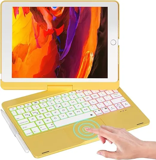 NOKBABO iPad 9th Generation Case with Keyboard 360° Rotatable Touchpad and 7 Color Backlight & Pencil Holder for iPad 9th/8th/7th Gen 10.2 inch & iPad Air 3rd Gen/iPad Pro 10.5 inch - Yellow