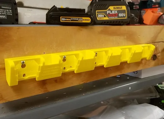 Made by Mitchell D20 5-Slot Battery Rack for DeWalt 12vmax 20Vmax and FLEXVOLT Wall Mount Latching Storage 20V DCB205 DCB606 DCB