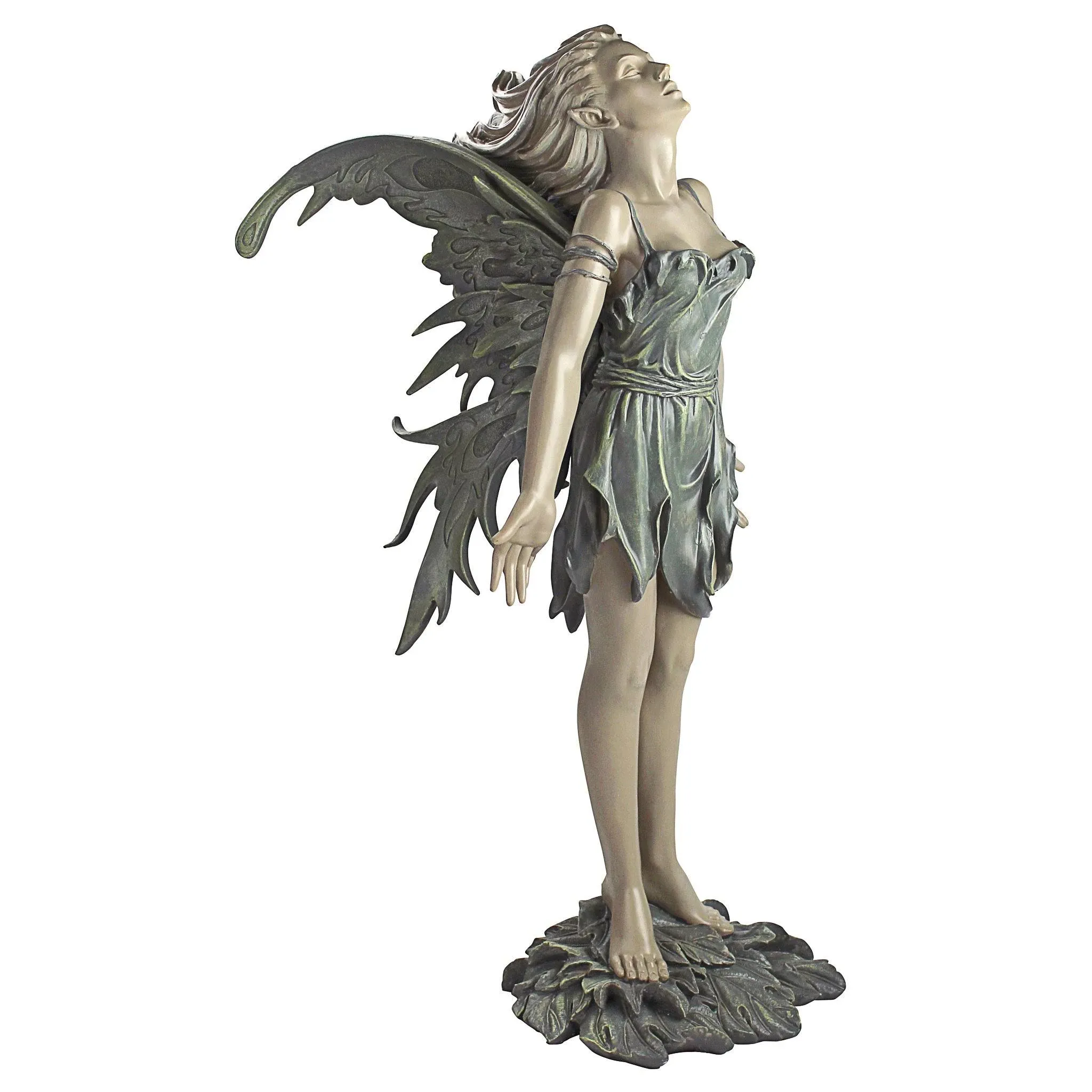 Design Toscano CL4571 Facing The Wind Fairy Outdoor Garden Statue, 12 inches wide, 27 inches tall, Handcast Polyresin, Two Tone Stone Finish