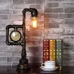 Industrial Table Lamp -Retro Steam Punk Lamp, with Clock Creative Fun Water Pipe Desk Lamp for Bedrooms,Bar, Restaurant (Not Include Bulb)