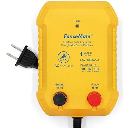 FenceMate AC Powered 25-Miles Electric Fence Charger Output 1J Peak 10 kV, Low Impedance Fence Energizer