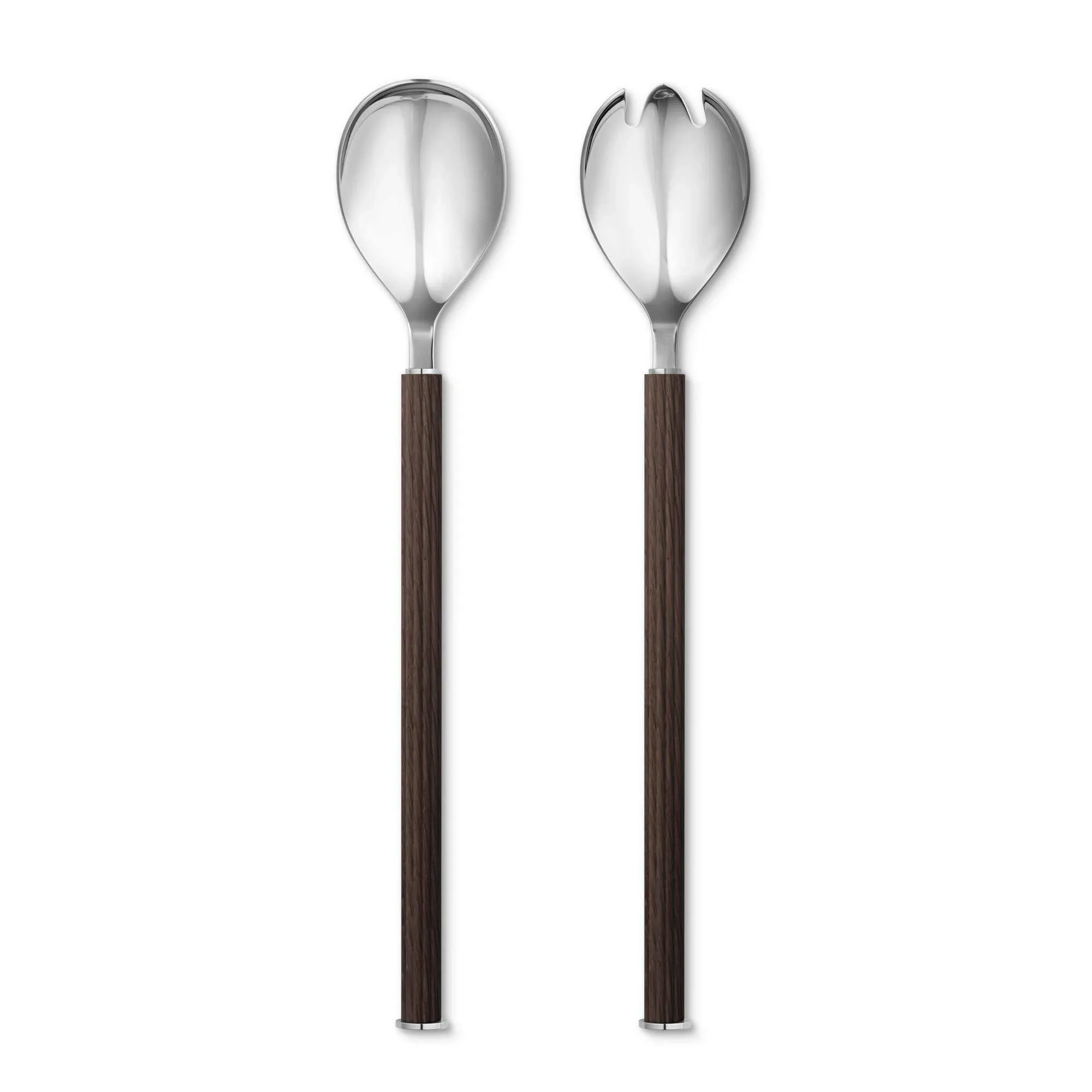 Georg Jensen Bernadotte Salad Set in Stainless Steel - Serving Spoons with Smoked Oak Handles - Design Inspired by Sigvard Bernadotte