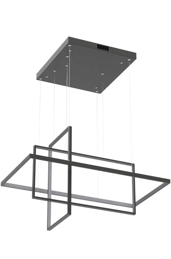 Black Square Cube LED Light Pendant Lamp Chandelier Lighting Fixture 34" Wide 16" Deep 20" High, Warm White 3000K