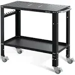 WORKPRO 36”×18” Welding Table, 1200 lbs Load Capacity, Nitriding Tabletop, Portable Welding Table with 5/8" Holes on Top, Welding Cart, Casters with Brakes