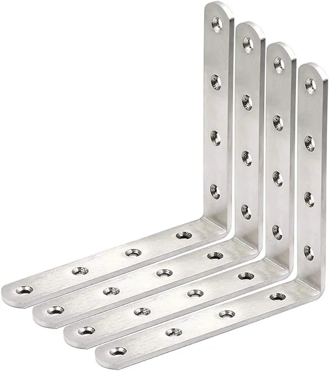 Deezio Stainless Steel Heavy Duty L-Shaped Corner Brace Joint Angle Bracket Shelf Brackets, Brushed Nickel, Pack of 4(250x150x4mm)