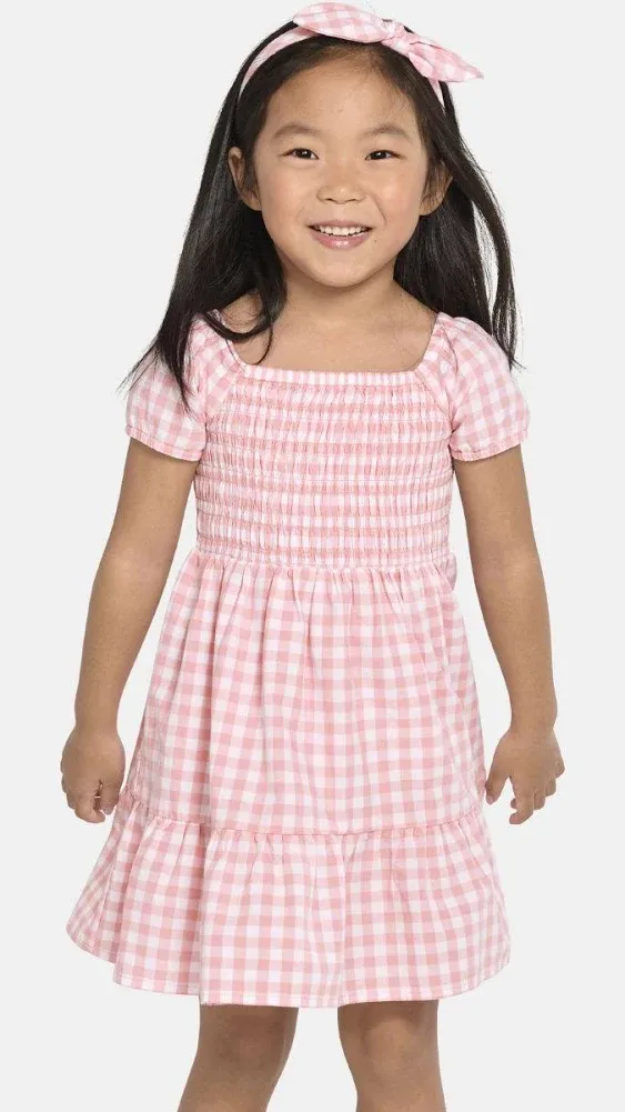 The Children's Place Toddler Girls Mommy and Me Gingham Poplin Ruffle Dress | Size 4T | Pink | 100% Cotton