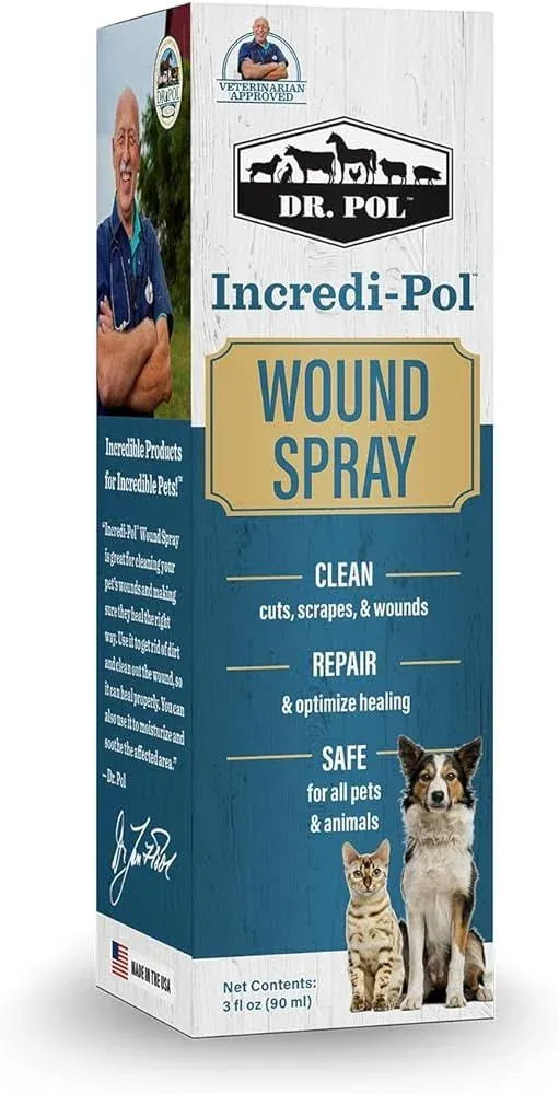 Dr. Pol Incredi-Pol Wound Spray for Dogs, Cats, Horses, and All Animals - Dog Wound Care to Clean Cuts, Scrapes, Hot Spots, and More - Repair Skin