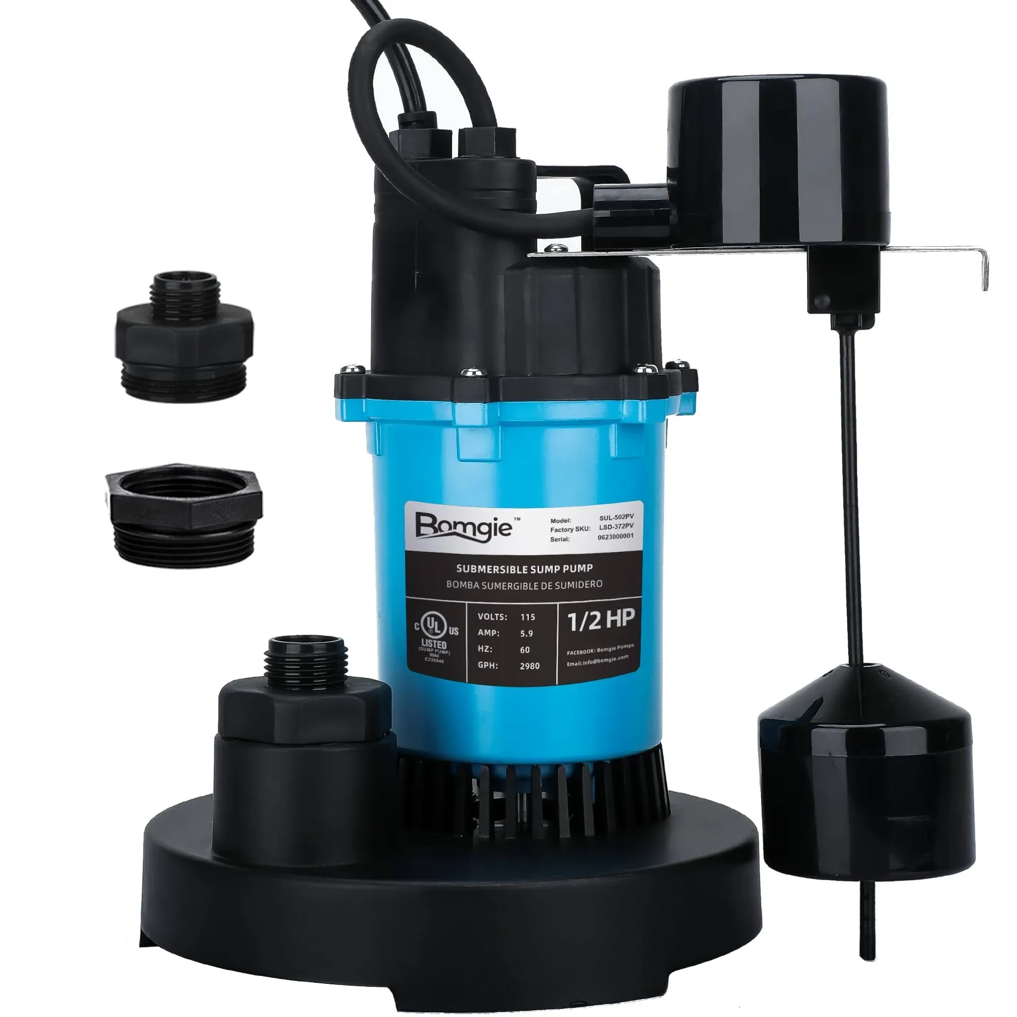 1/2HP Sump Pump Submersible 2980GPH, Vertical Float Switch Automatic Utility Pumps for Clean/Dirty Water Pump Thermal Protector for Basement Pool Draining, Max. Head 28 FT