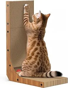 L Shape Cat Scratcher, Cat Scratching Pads with Multiple Cat-Friendly Features.Durable, Easy to Assemble, Cat Scratching Cardboard with Ball Toy for Indoor Cats, Large Size