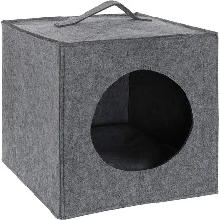 Mimu Cozy Cat Bed Cave - Large Cat Bed Hideouts with Felt Cat Cube Insert Pillow, Covered Cat Bed Box Shaped Cat Hut