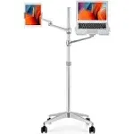 Tablet and Laptop Floor Stand, 2-in-1 Rolling Adjustable Dual arm, Compatible...