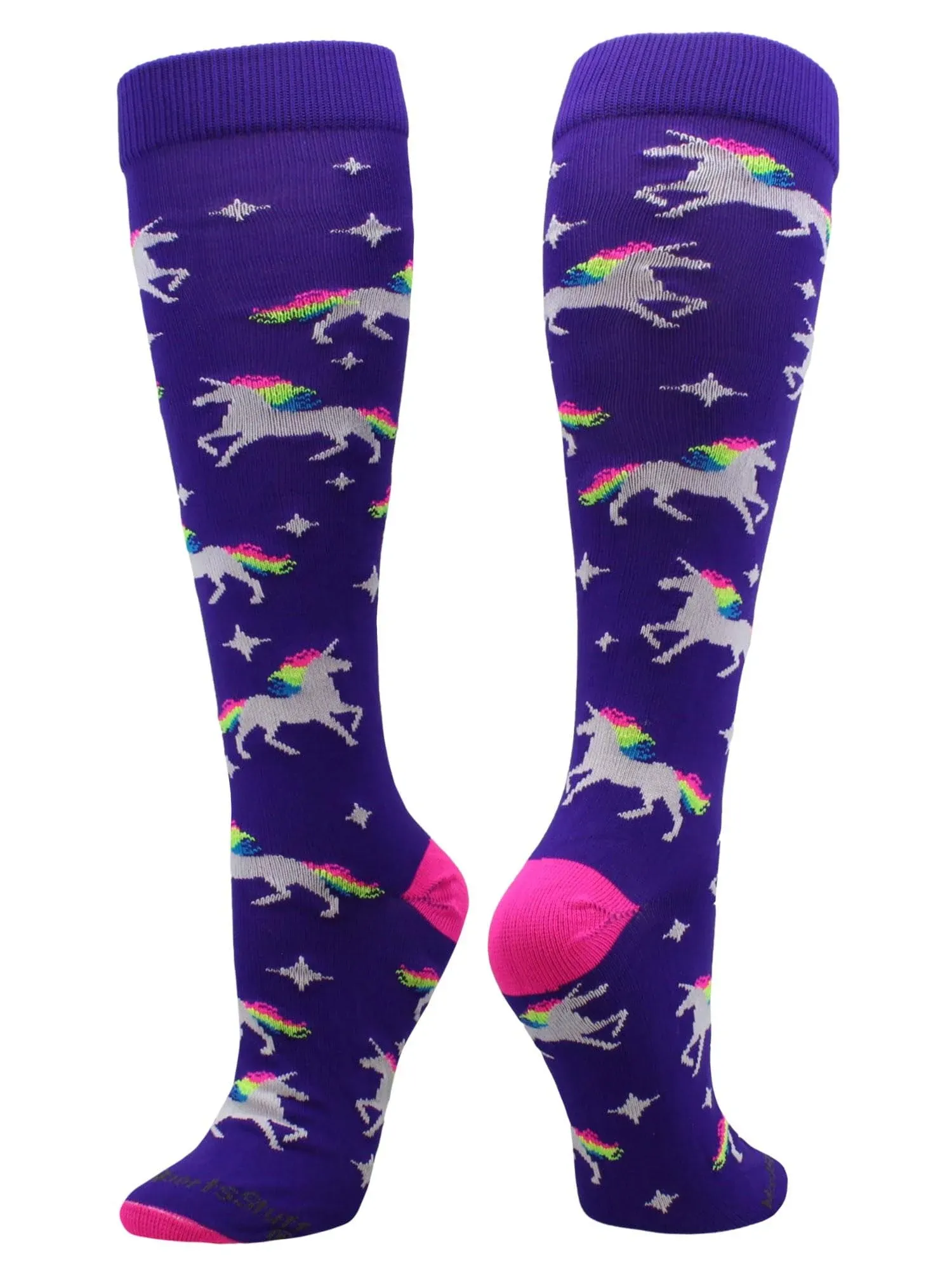 MadSportsStuff Neon Rainbow Unicorn Athletic Over the Calf Socks - for Softball Soccer - Youth and Adult