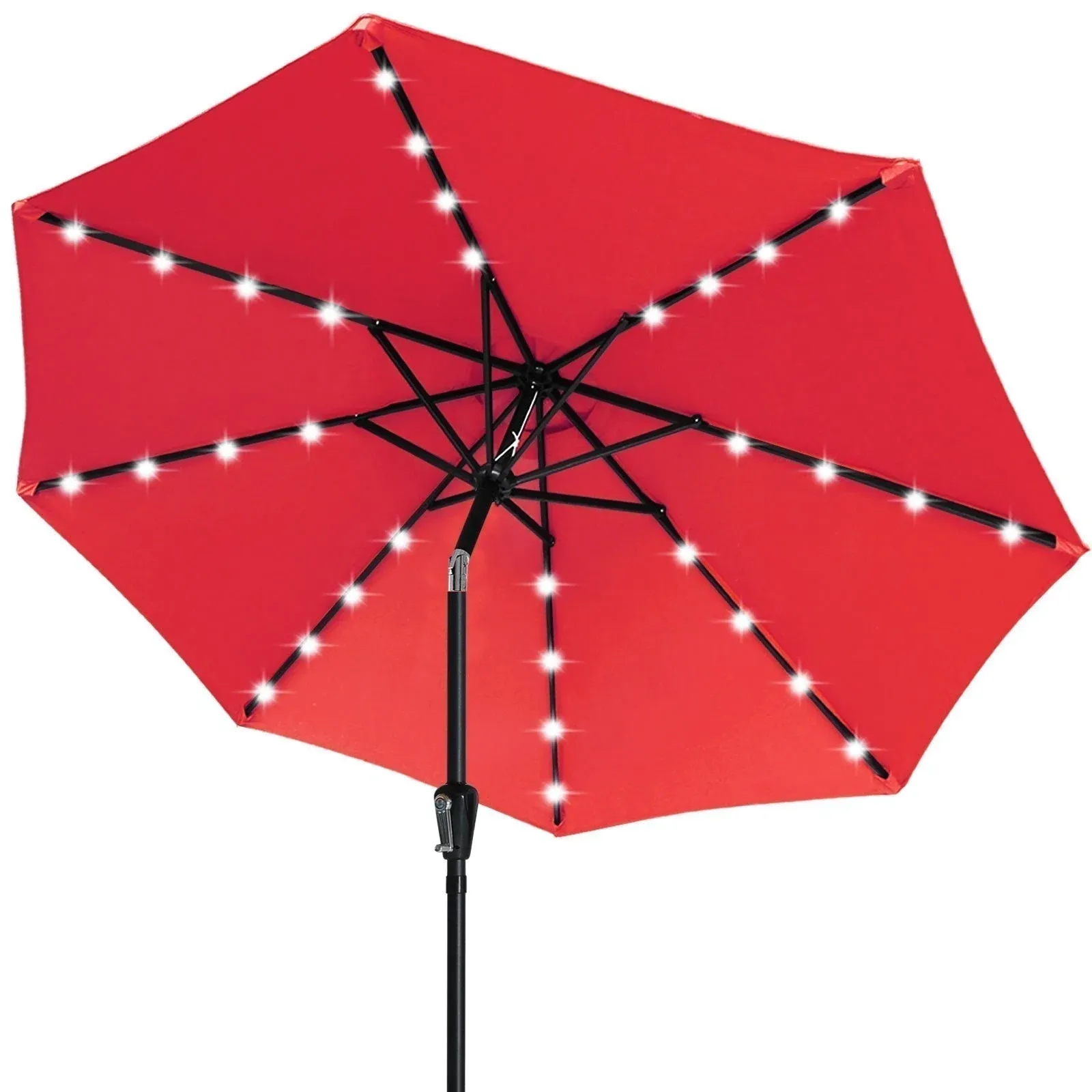 ABCCANOPY Durable Solar Led Patio Umbrellas with 32LED Lights 9FT (Red)