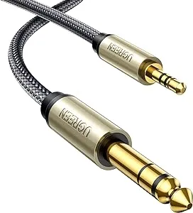 UGREEN 1/8 to 1/4 Stereo Cable 3.5mm TRS to 6.35mm Audio Cable Guitar to Aux Male Cord with Zinc Alloy Housing and Nylon Braid for Guitar, Laptop, Home Theater Devices, Speaker and Amplifiers 10FT