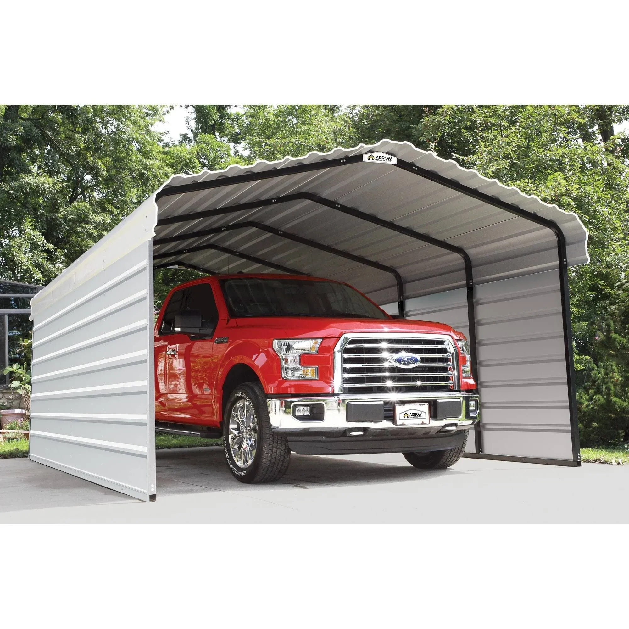 Arrow Carports Galvanized Steel Carport, with 2-Sided Enclosure, Compact Car Metal Carport Kit, 12' x 20' x 9' , Eggshell