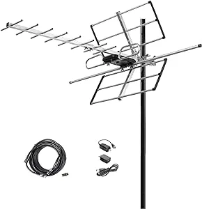 Digital Amplified Outdoor HDTV Antenna - 120 Miles Range - Built-in Amplifier - Performance in UHF/VHF - 40 feet RG6 Coax Cable - Tools Free Installation