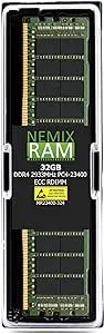 NEMIX RAM 32GB (1X32GB) DDR4 2933MHZ PC4-23400 2Rx4 1.2V 288-PIN ECC RDIMM Compatible with Samsung M393A4K40CB2-CVF Registered Server Memory