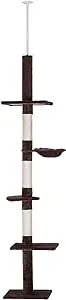 PawHut 9' Adjustable Height Floor-to-ceiling Vertical Cat Tree - Brown and White