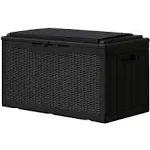 GUNJI 100 Gallon Resin Deck Box with Cushion,Outdoor Weatherproof Large Storage Box,Lockable Storage Container for Patio Furniture,Garden Tools,Pool Supplies (Black)