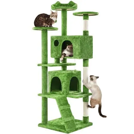 Yaheetech 70'' H Multilevel Cat Tree Tower w/ 2 Condos & 3 Platforms,Green