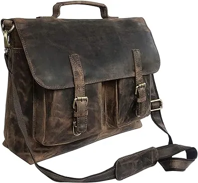 cuero 16 Inch Retro Buffalo Leather Laptop Messenger Bag Office Briefcase College Bag (Vintage Brown)